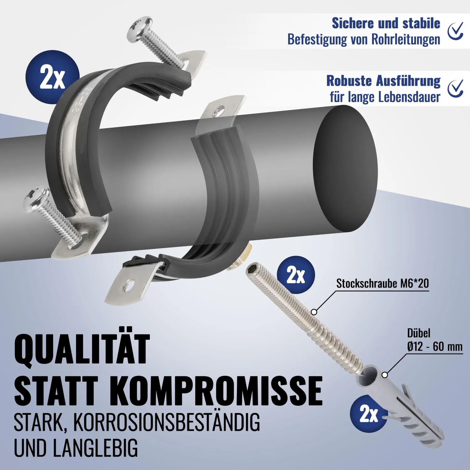 Poppstar Rohrschellen 74-80mm Edelstahl 2er Set W4
