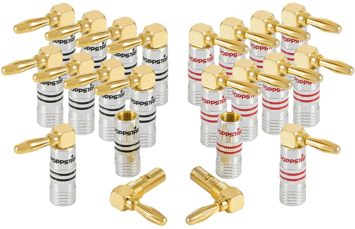 Poppstar High End Bananenstecker gewinkelt 2 Stück vergoldet