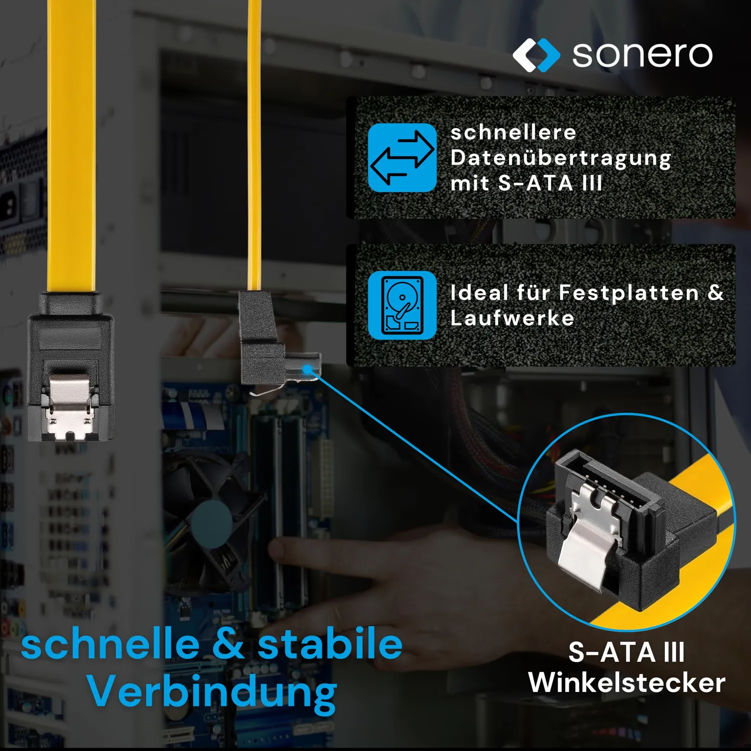 Sonero X-SATA020 SATA Kabel Set 3x 0,5m gelb gewinkelt