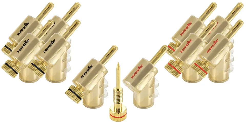 Poppstar Bananenstecker gewinkelt 10er Set schwarz-rot vergoldet