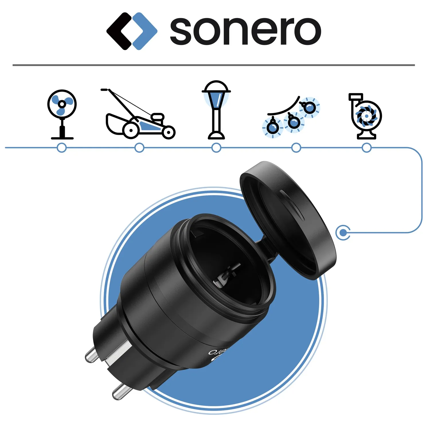 Sonero Outdoor Funksteckdosen IP44 4er Set schwarz