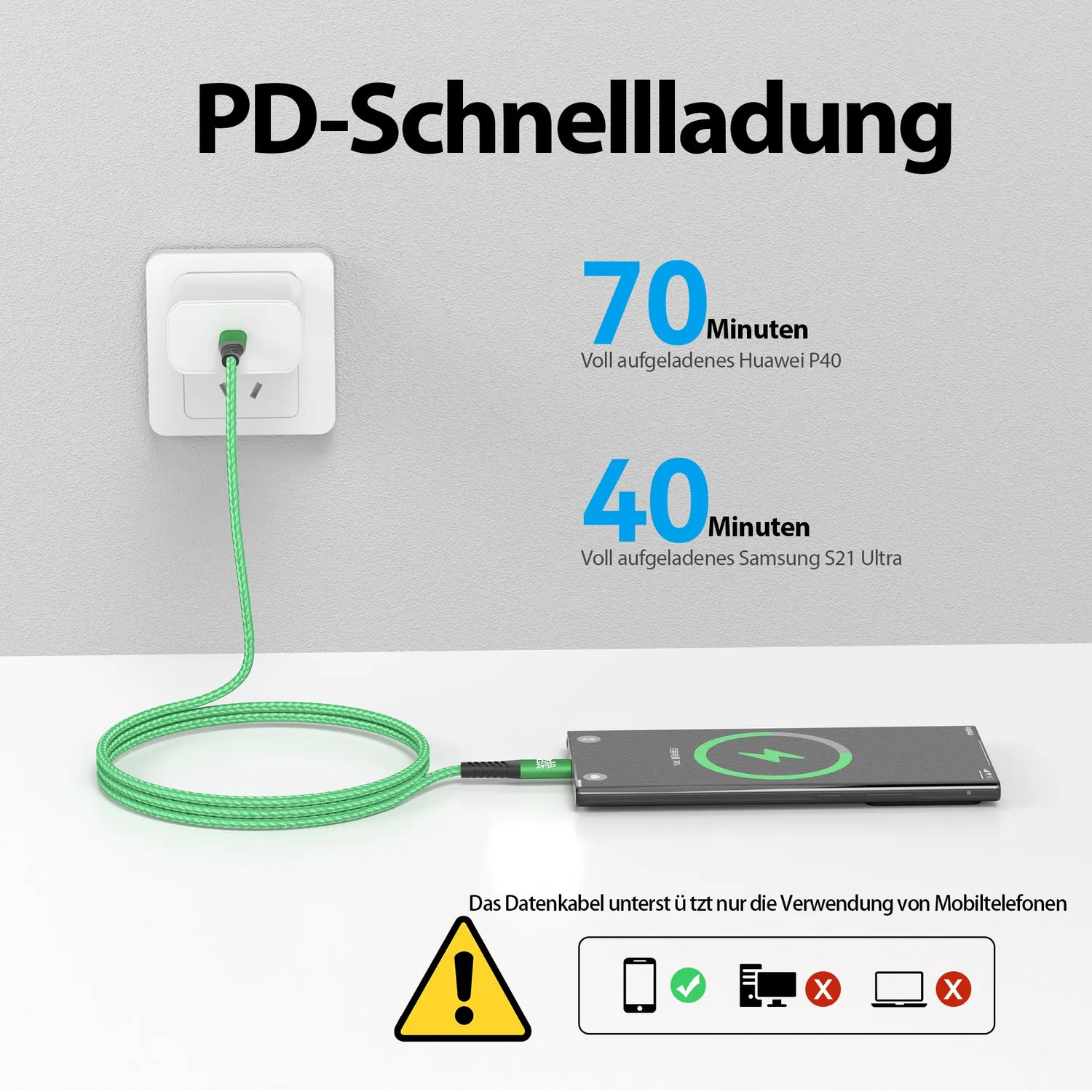 Jamega USB-C Kabel 0,5m Grün Fast Charge