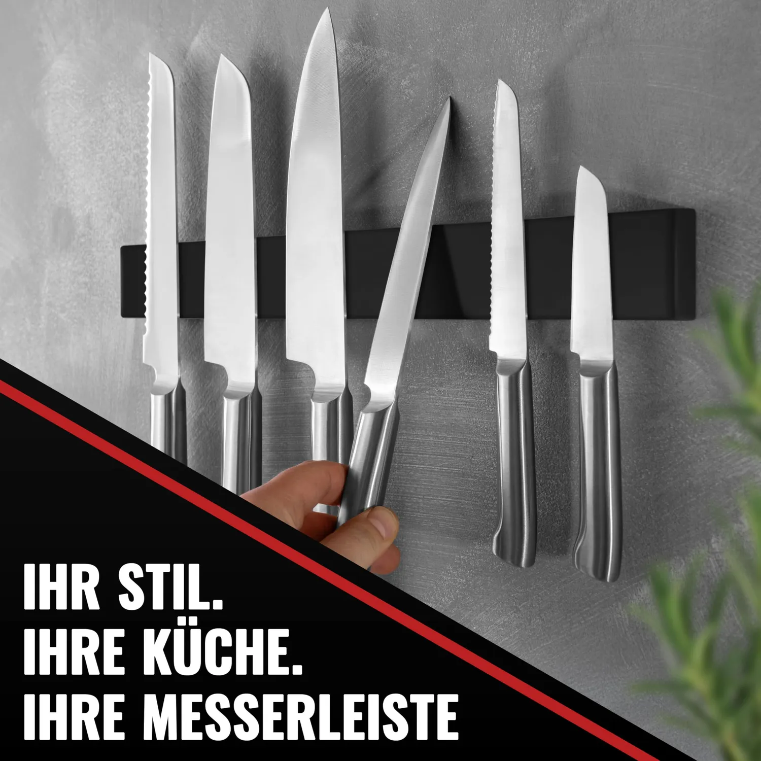 Poppstar Messer Magnetleiste Edelstahl 40 cm Schwarz
