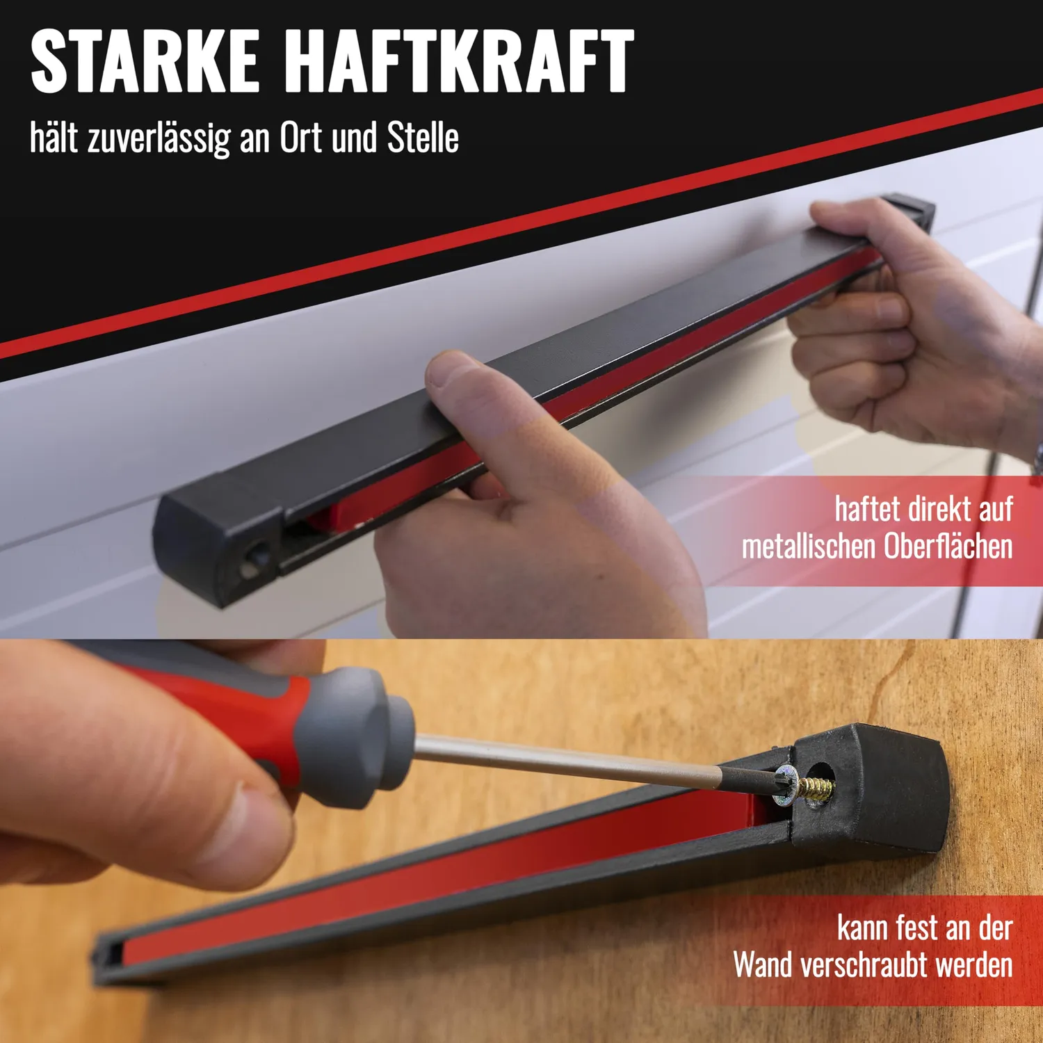 Poppstar Werkzeug-Magnetleiste 60cm 100 kg schwarz