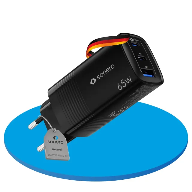 Sonero 65W GaN Ladegerät 3 Port USB-C PD QC schwarz