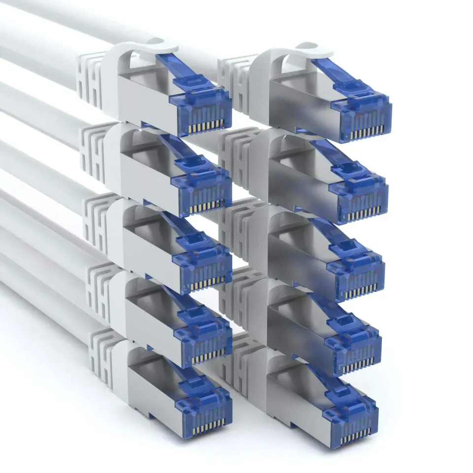 JAMEGA Cat.7 Netzwerkkabel 0,5m 10er-Set weiß 10 Gbit/s