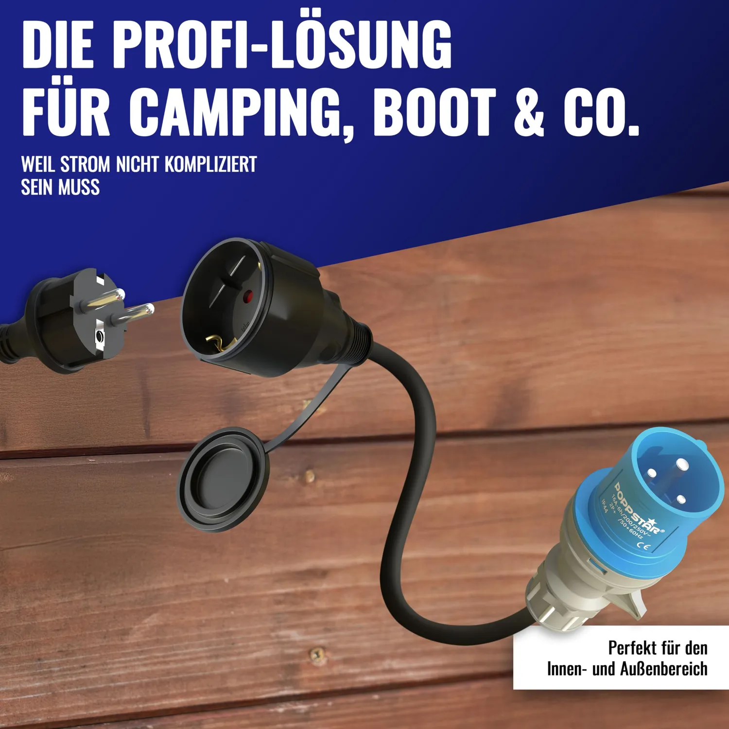 Poppstar CEE Adapter 30cm IP44 Schuko auf CEE