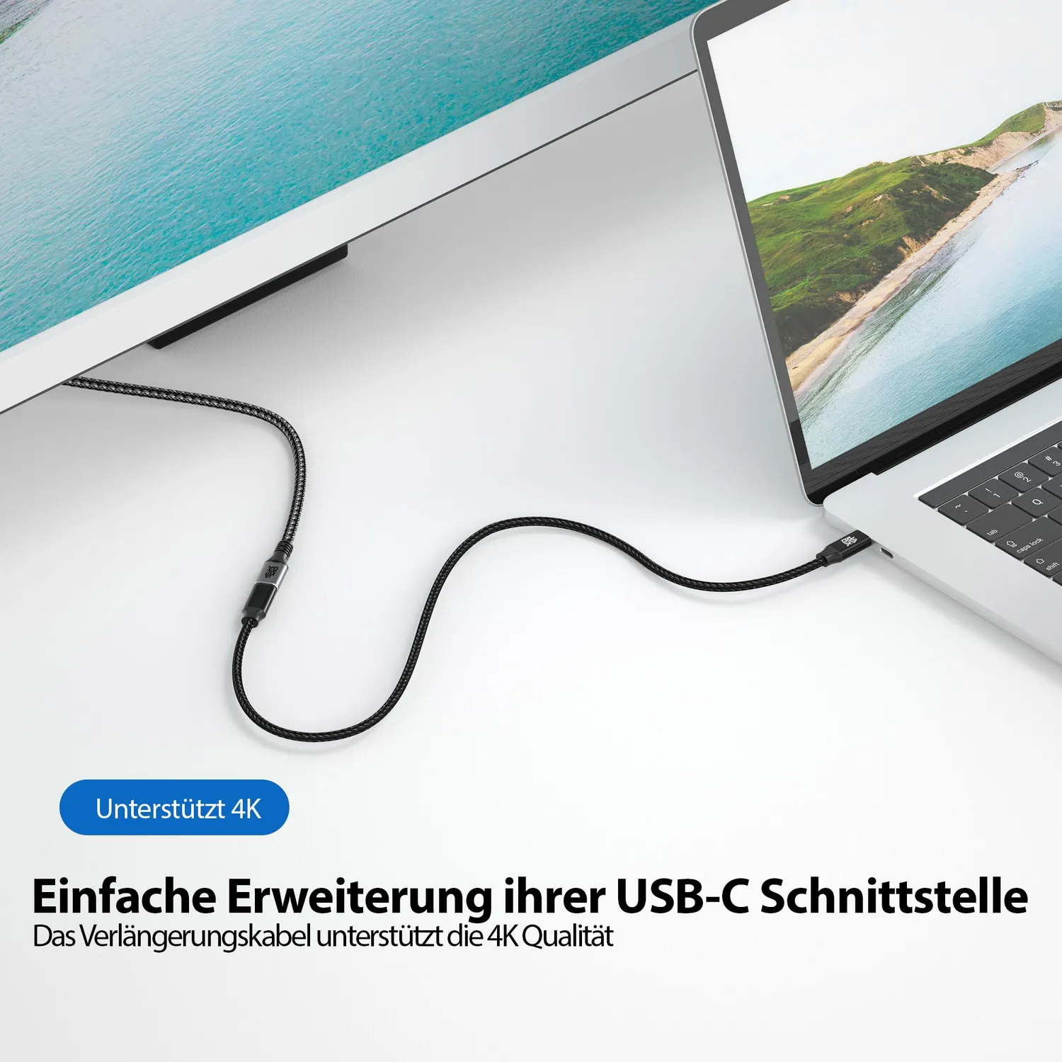 JAMEGA USB C Verlängerungskabel 1m schwarz 4K