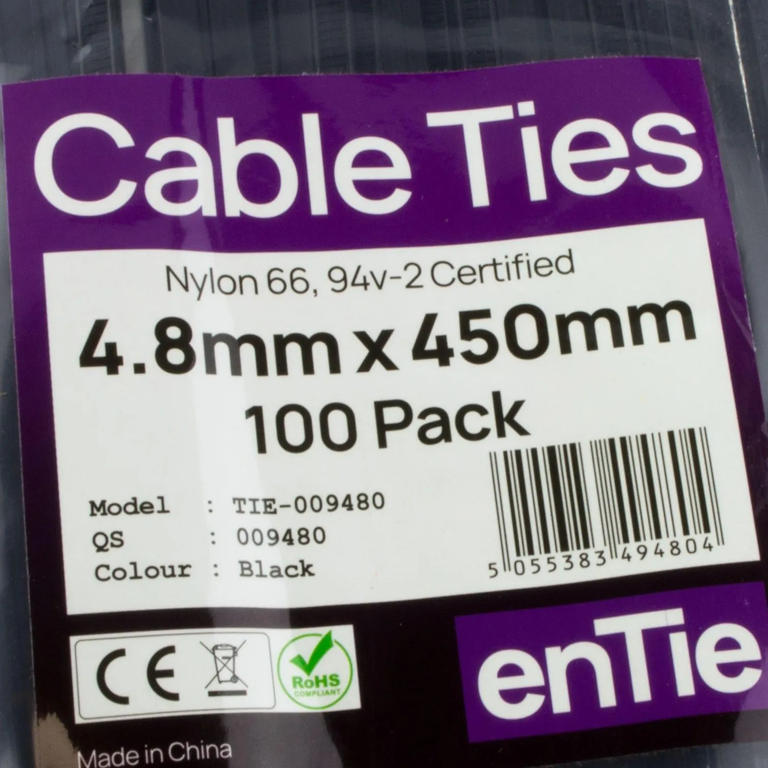 Kenable enTie Kabelbinder 450mm schwarz 100 Stück Nylon