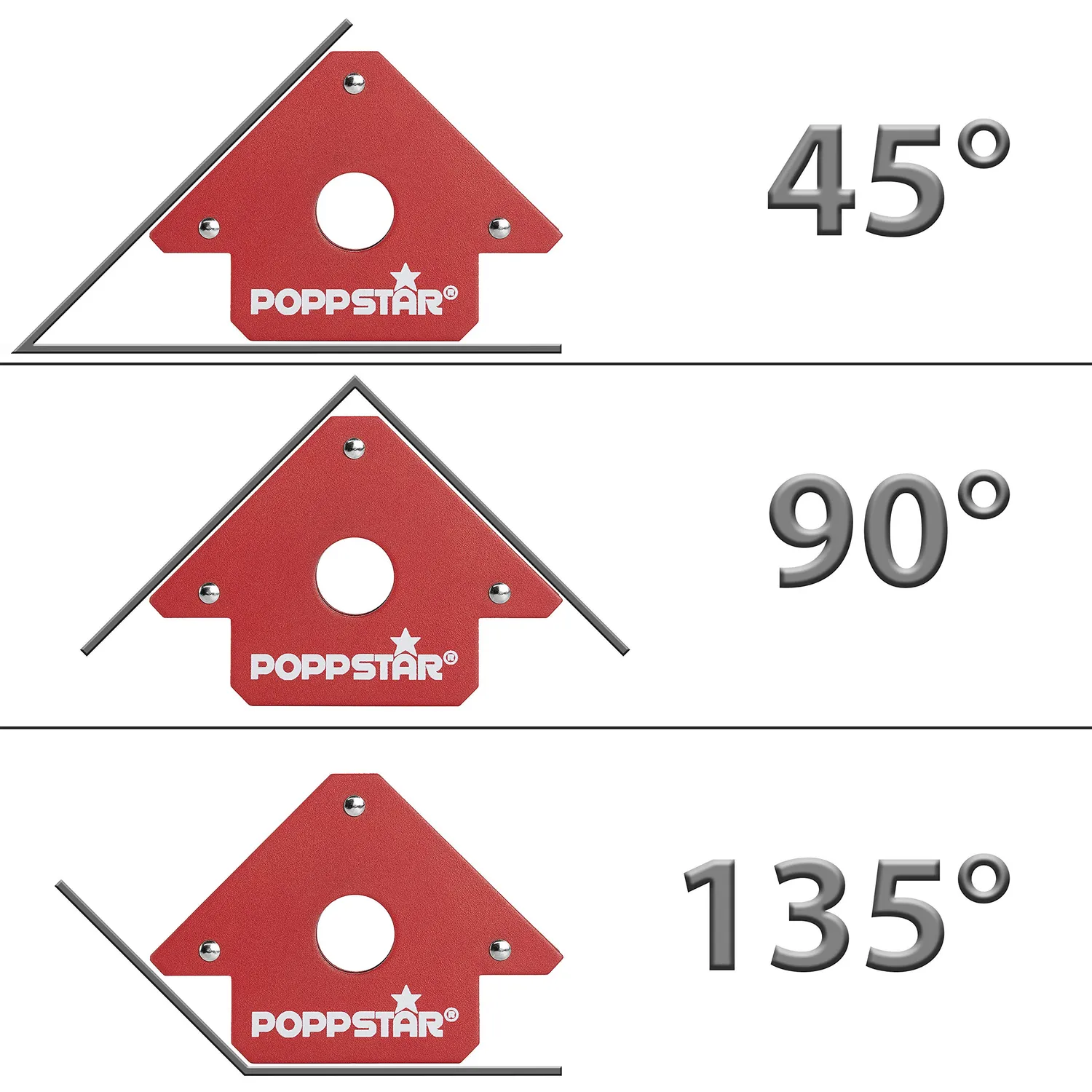 Poppstar Schweißmagnet Set 2x 11,3 kg rot 45/90/135°
