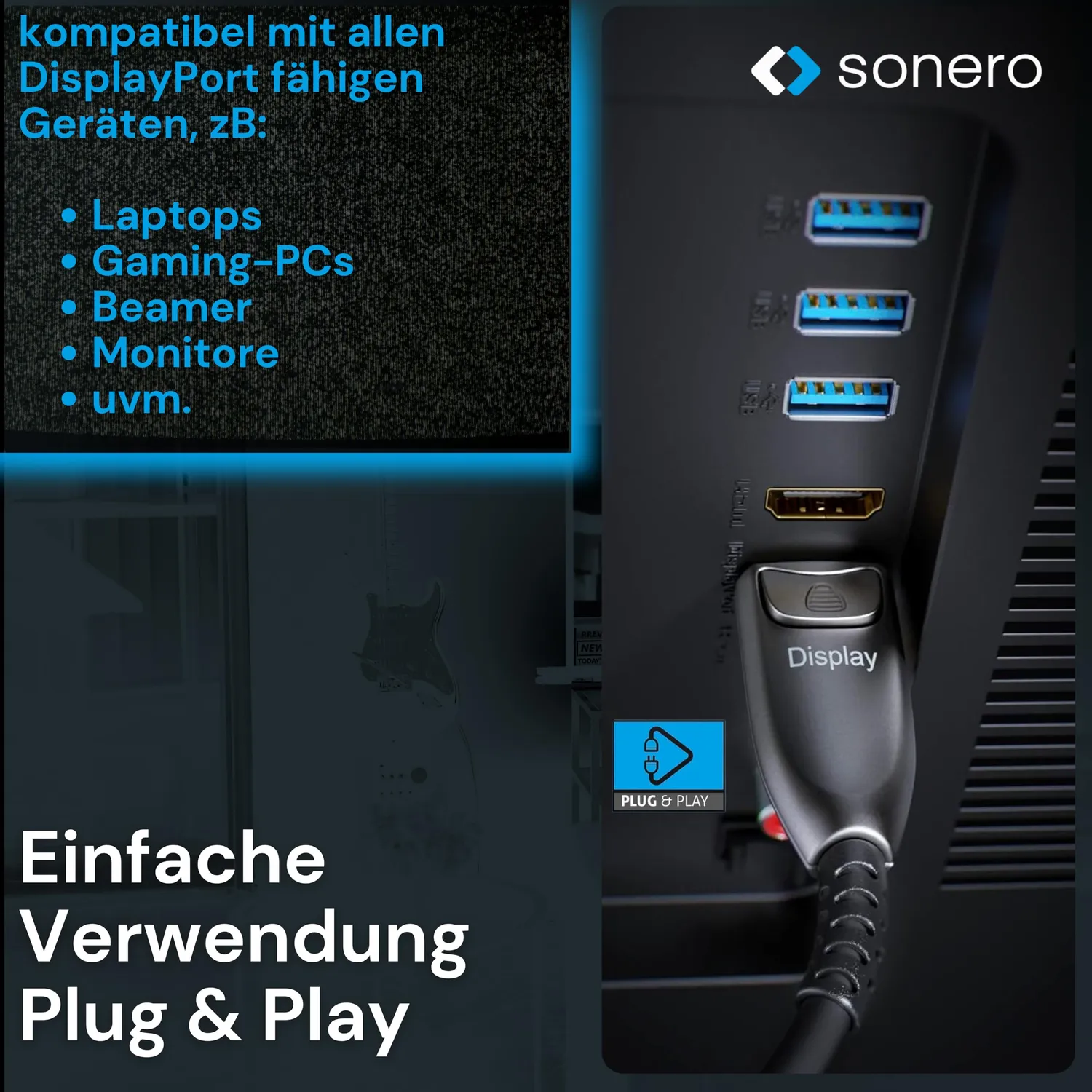 Sonero X-AOC350-250 DisplayPort Kabel 25m anthrazit 8K Glasfaser
