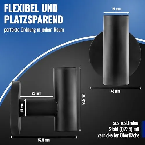 Poppstar Kleiderhaken magnetisch 8kg schwarz 2er-Pack