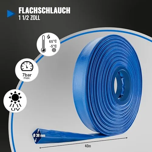 Poppstar PVC Flachschlauch 40m 38mm Blau 7 bar