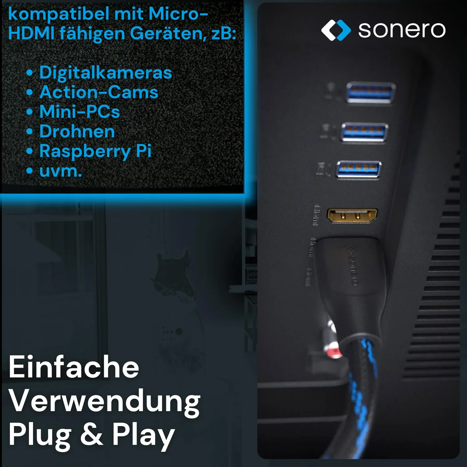 Sonero X-PHC031-015 Micro-HDMI-Kabel 1,5 m 4K 60 Hz