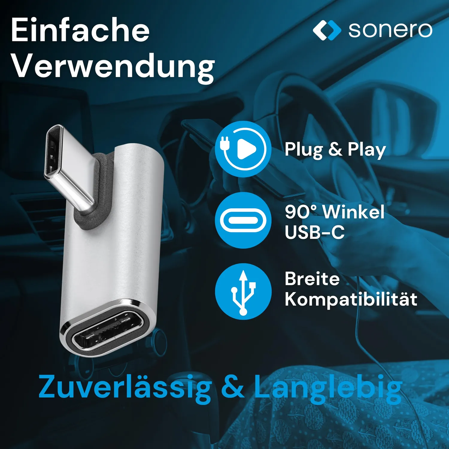 Sonero X-UA134 USB-C Adapter 90° silber 40Gbps