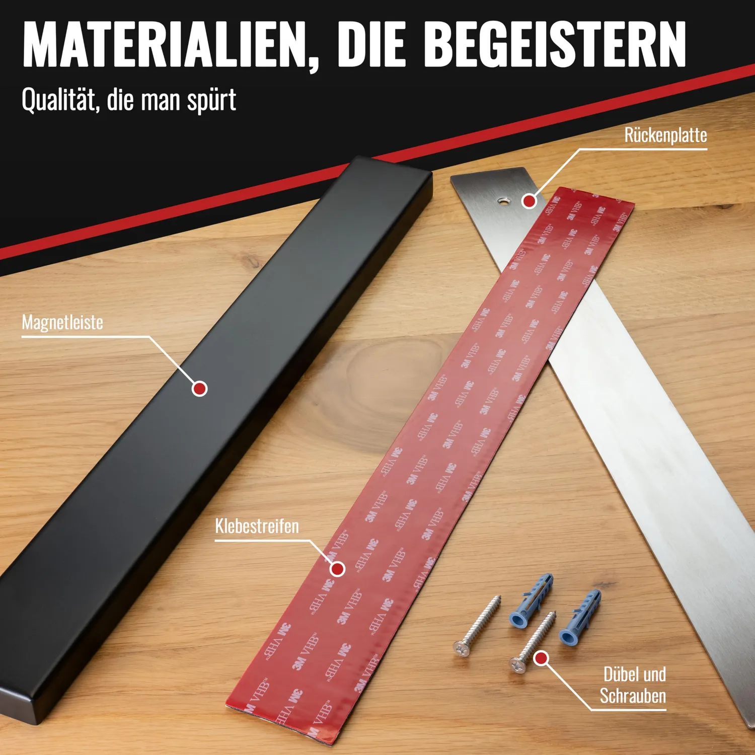 Poppstar Messer Magnetleiste Edelstahl 40 cm Schwarz