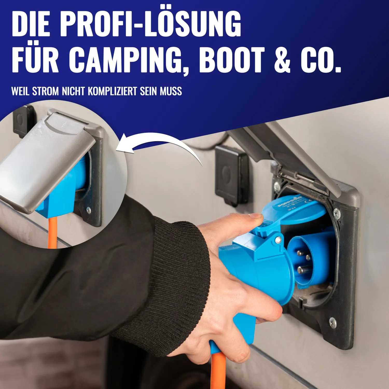 Poppstar Camping CEE Kabel 15m mit Schuko IP44