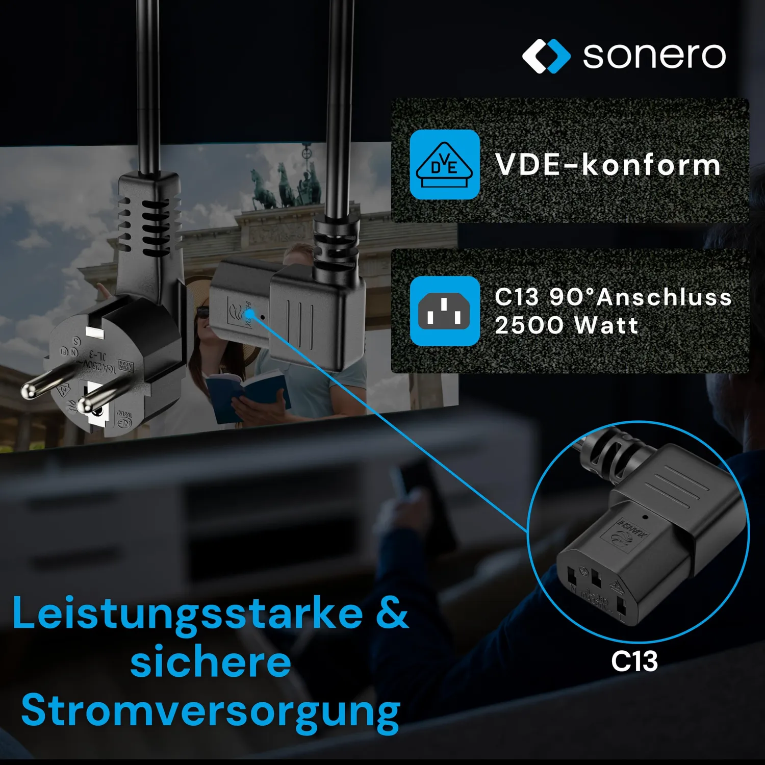 Sonero X-SKW-C13W-100B Kaltgerätekabel 10 m Schwarz Winkel