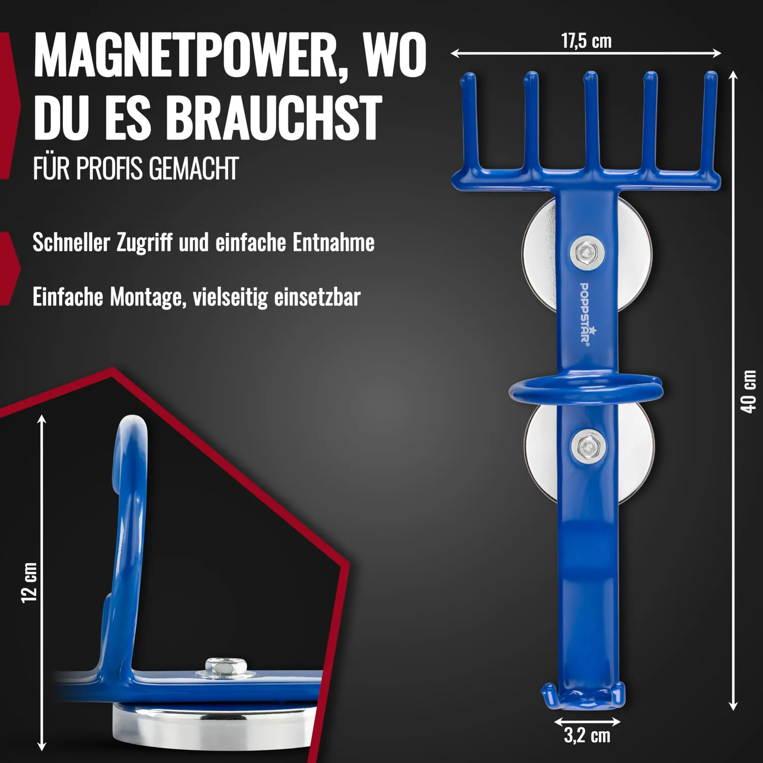 Poppstar Druckluftwerkzeug Halterung magnetisch blau 15 kg
