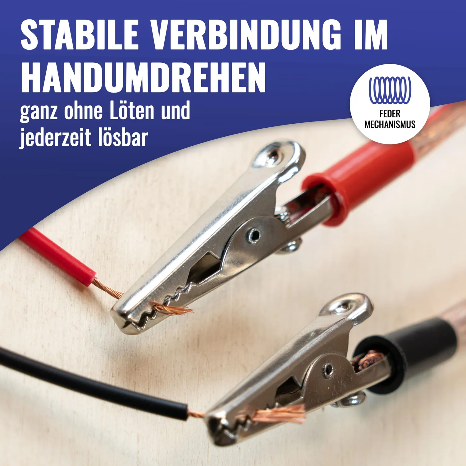 Poppstar Krokodilklemmen 50mm 10 Stück schwarz-rot Metall