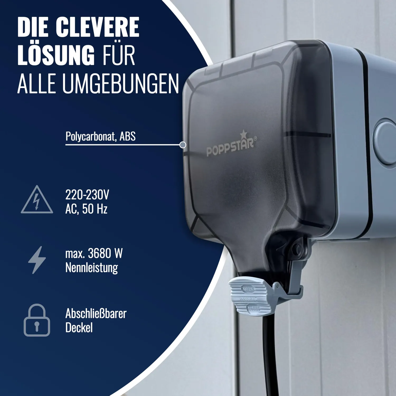 Poppstar Außensteckdose IP66 1-fach grau schaltbar