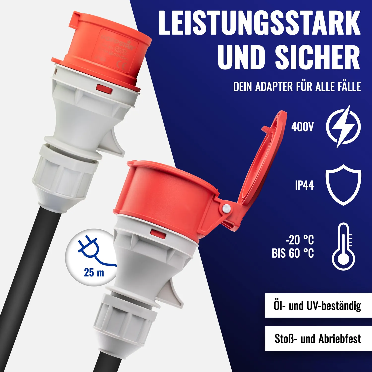 Poppstar Starkstrom Verlängerungskabel 25 m CEE 16A IP44