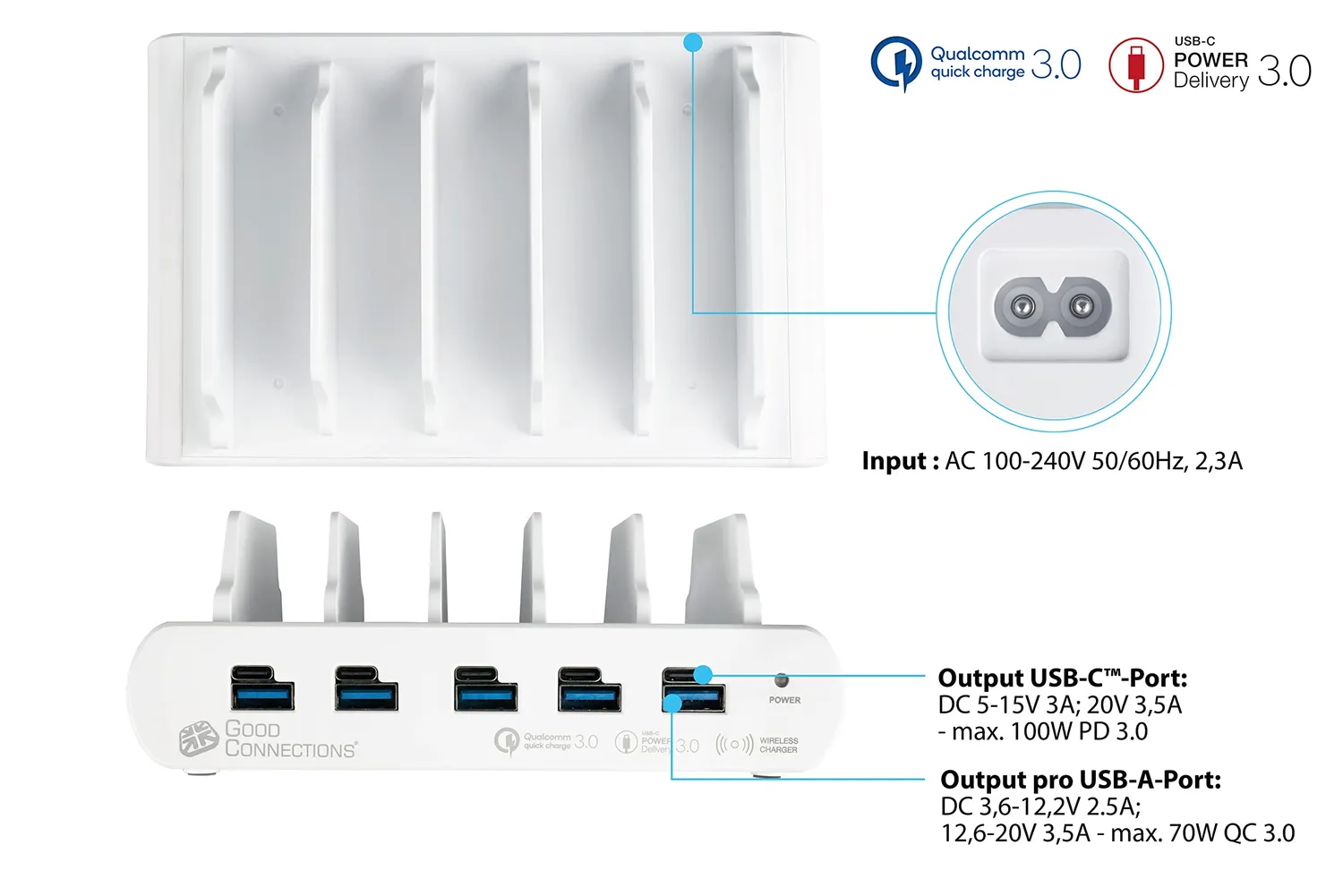 Good Connections USB-Schnellladestation 110W 10-Port weiß PD