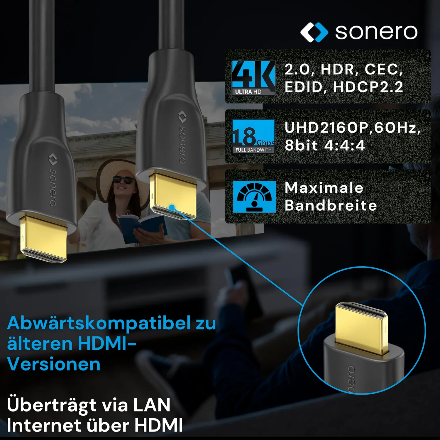 Sonero X-PHC010-015 HDMI Kabel 1,5m schwarz 4K