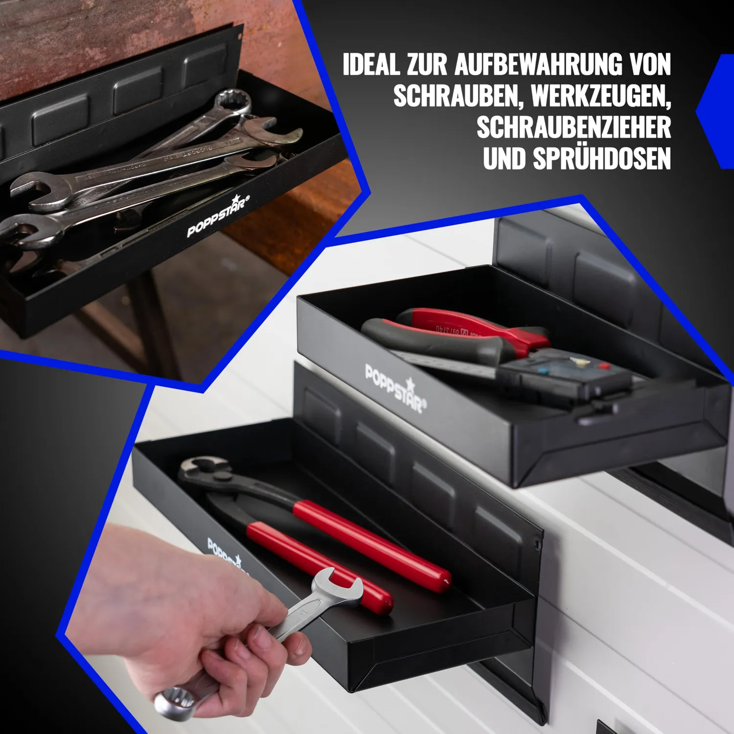 Poppstar Magnet Ablagen 3 Set schwarz Stahl