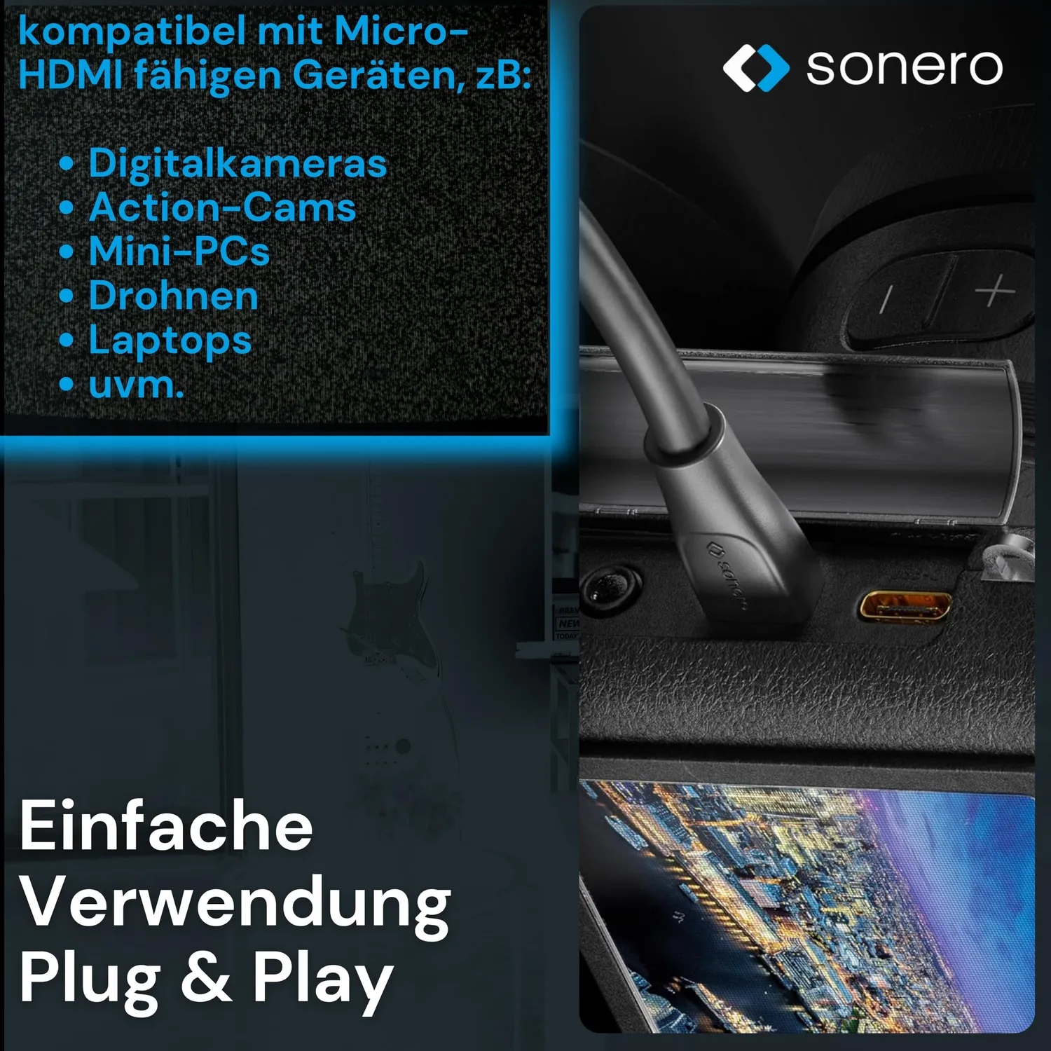 Sonero X-PHA030-0015 Micro-HDMI Adapter D-A 0,15m Portsaver 4K
