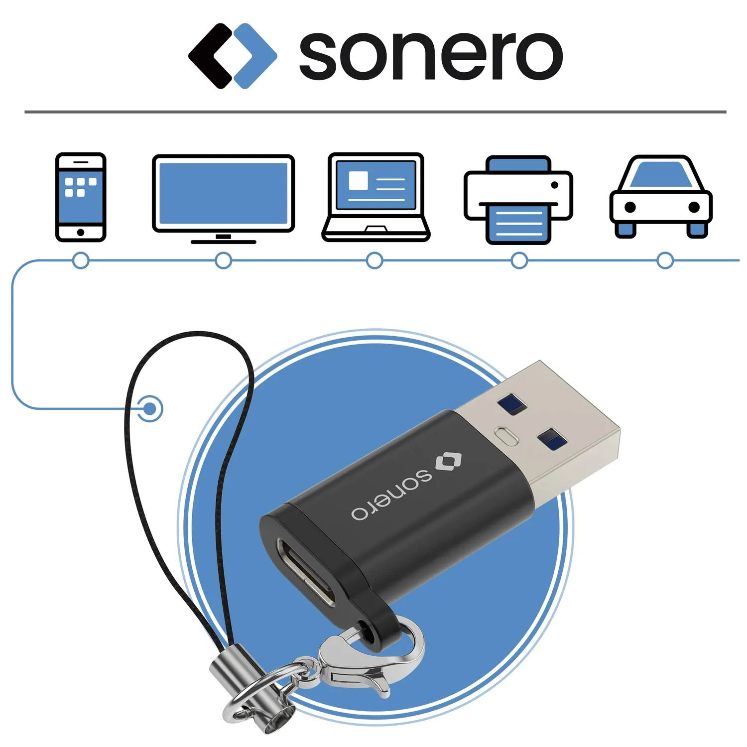 Sonero USB-A auf USB-C Adapter Aluminium schwarz 3A