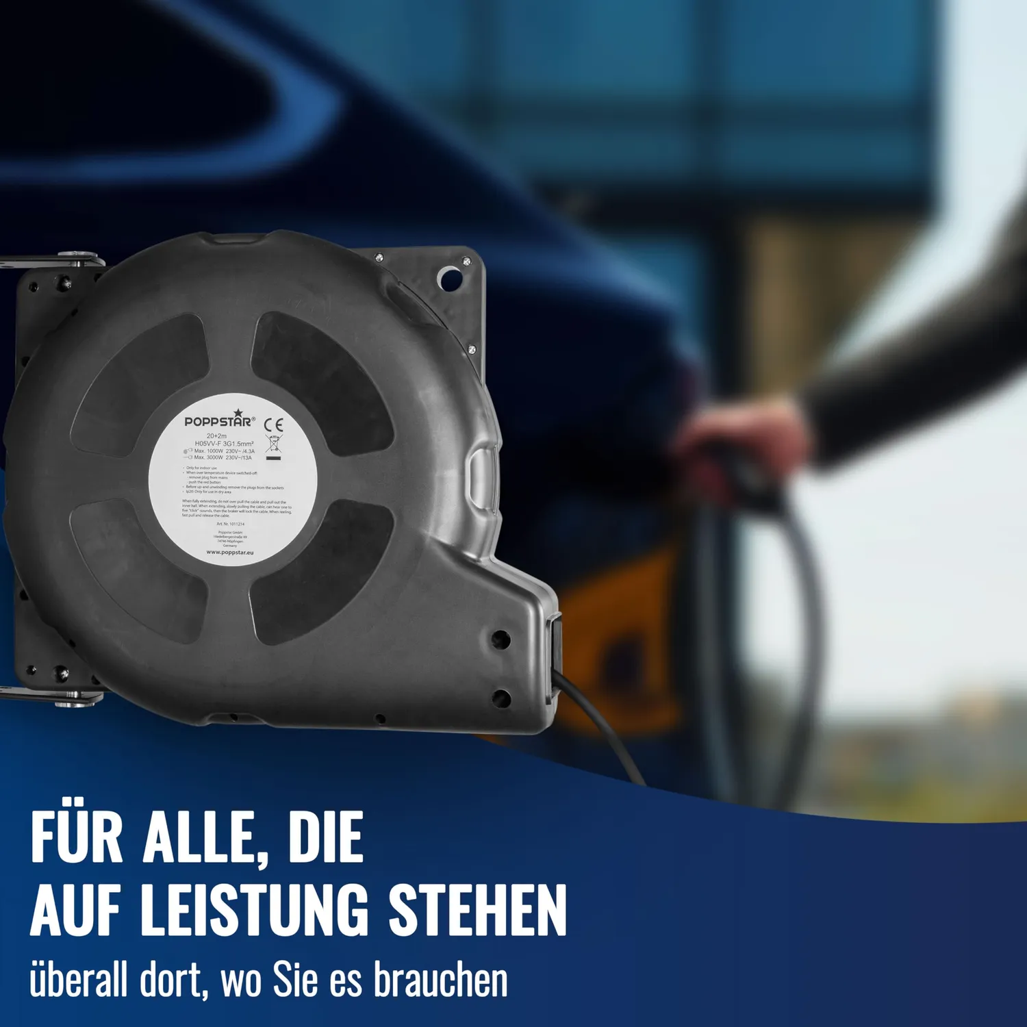 Poppstar Kabelaufroller 20m Kabeltrommel 3000W IP20 22m