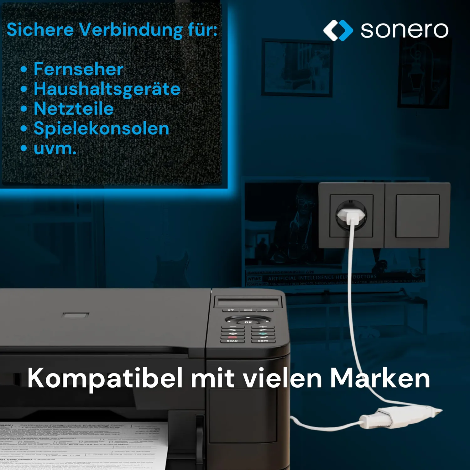 Sonero X-ESG-ESB-050W Netzkabel 5 m weiß Euro Verlängerung