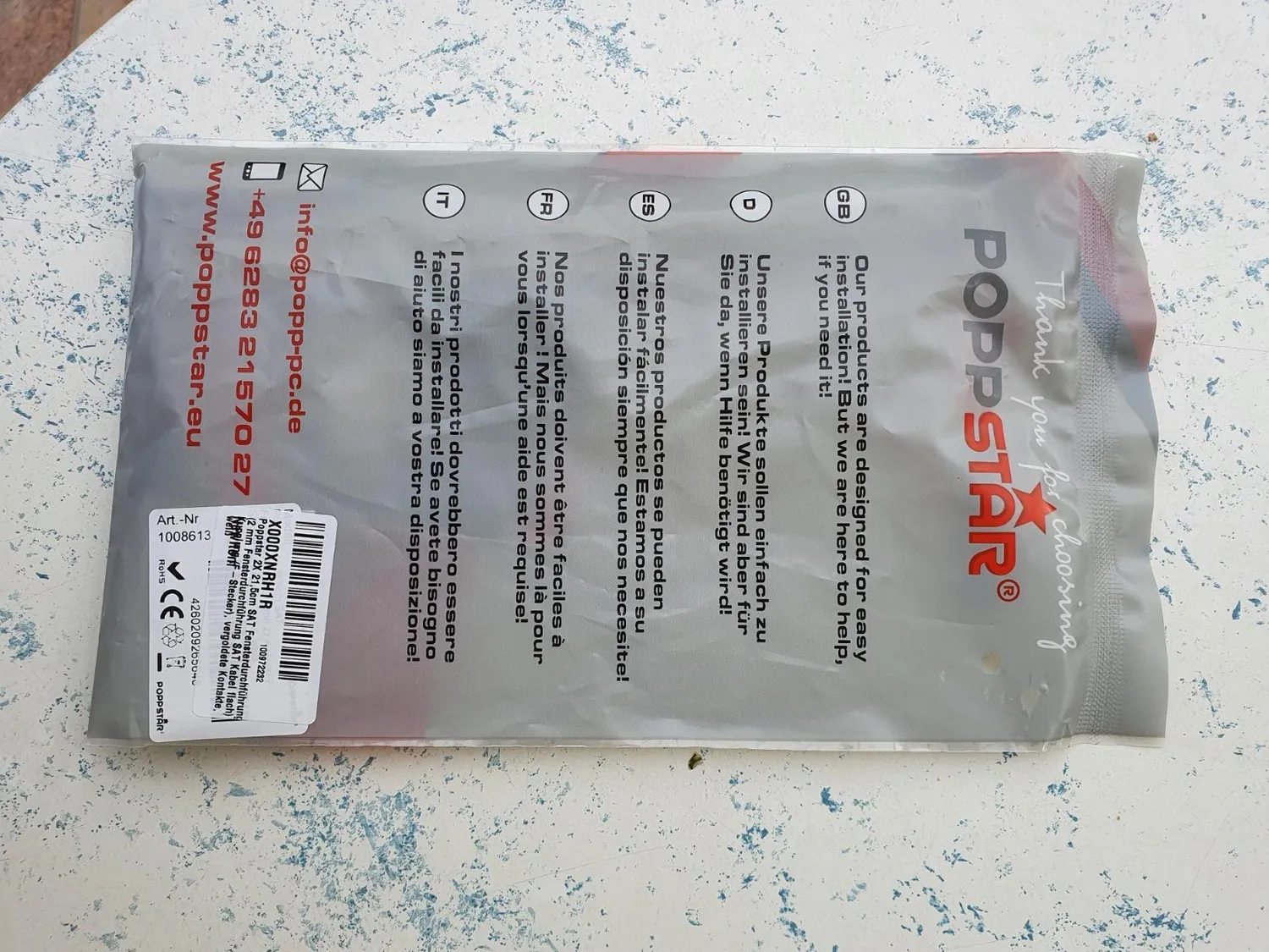 Poppstar SAT Fensterdurchführung 31,5cm 2er-Pack weiß flach