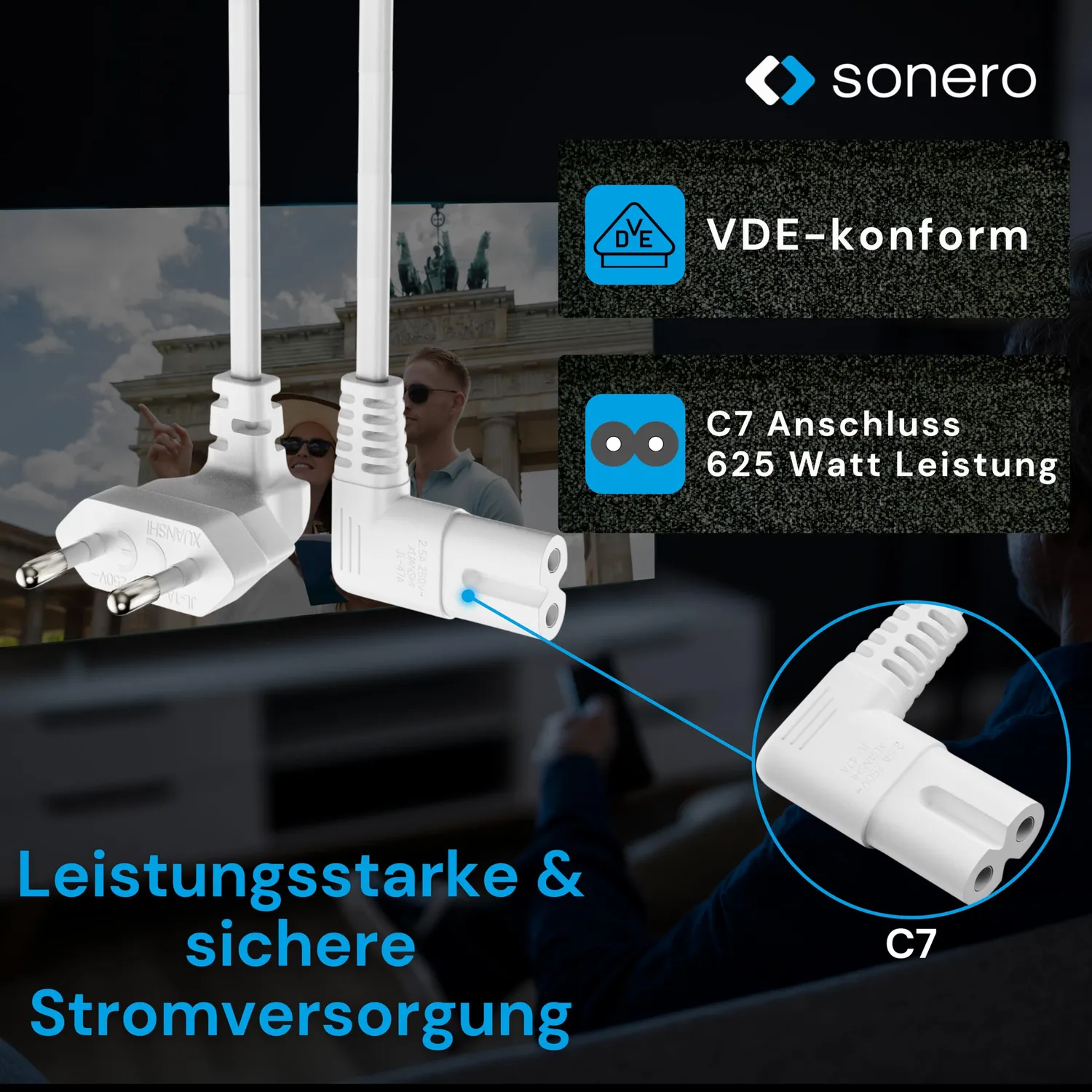 Sonero Euro-Netzkabel C7 Winkel 2 m weiß 2-polig