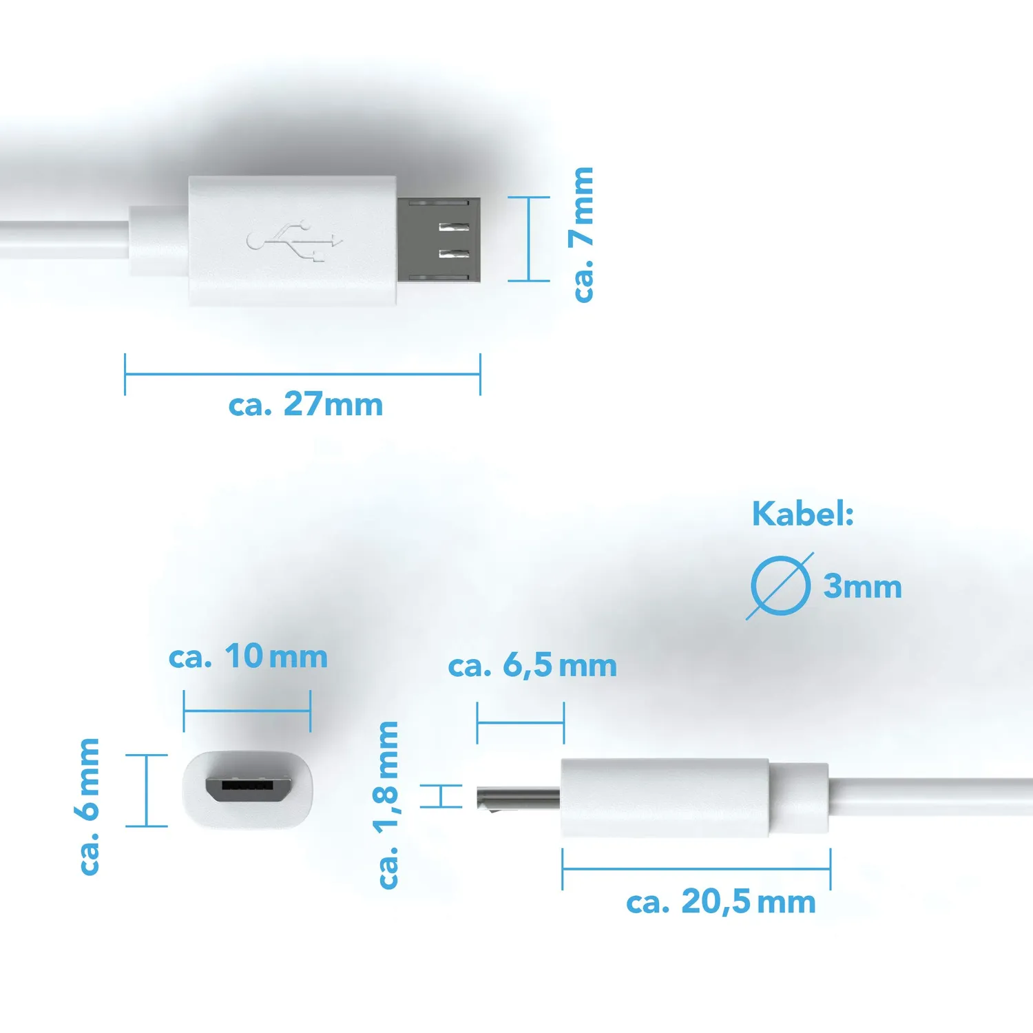 JAMEGA Micro USB Ladekabel 2 m weiß 2,4A