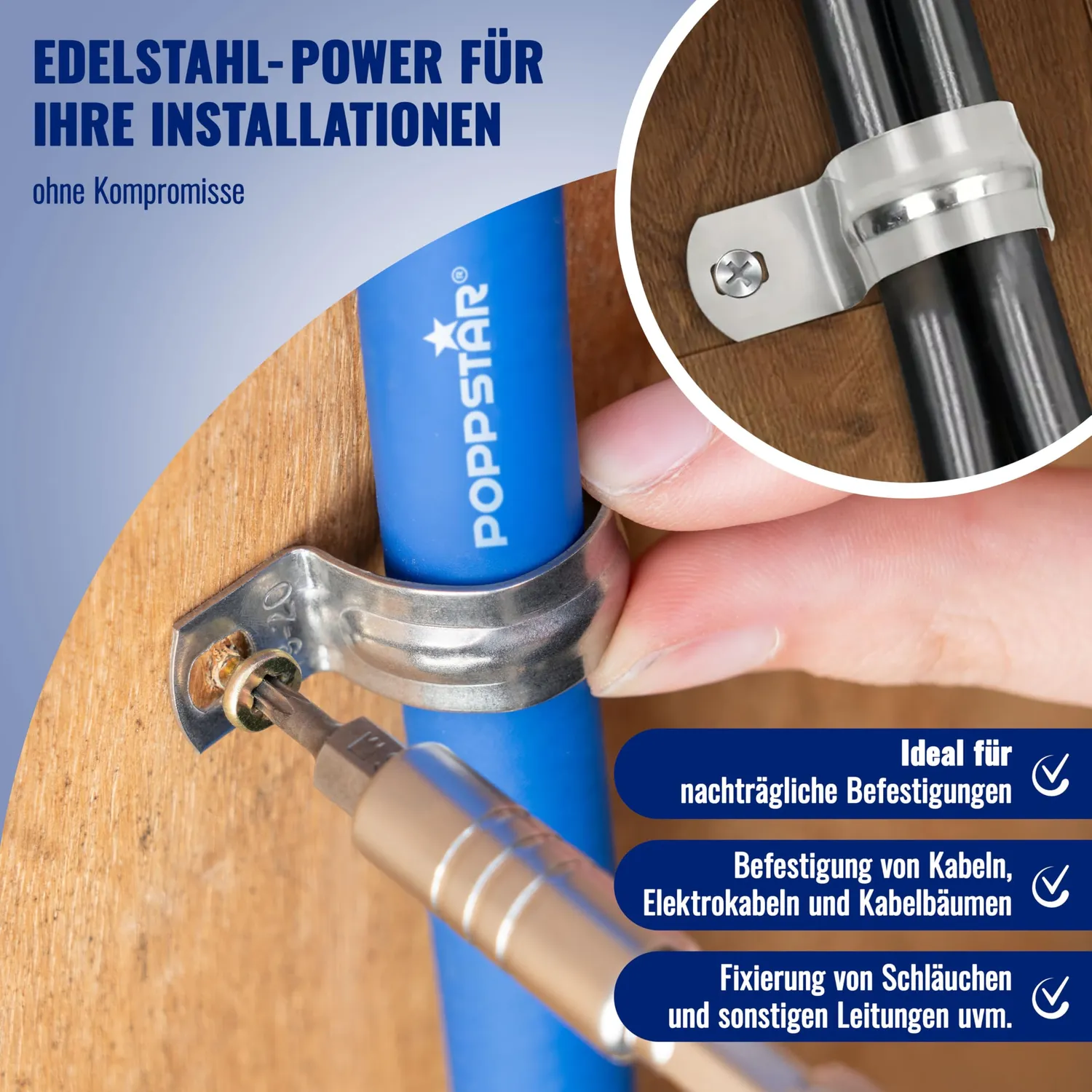 Poppstar Befestigungsschellen 8 mm Edelstahl 20 Stück