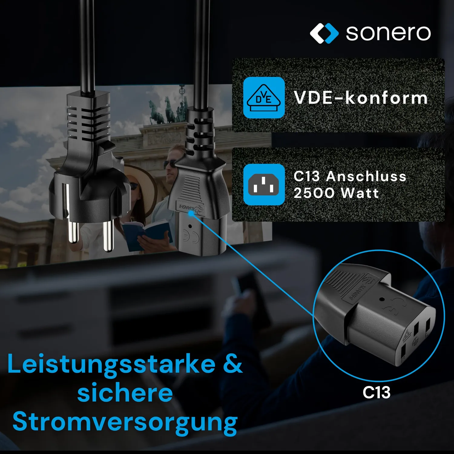Sonero X-SKG-C13G-030B Kaltgerätekabel 3m schwarz 3-polig