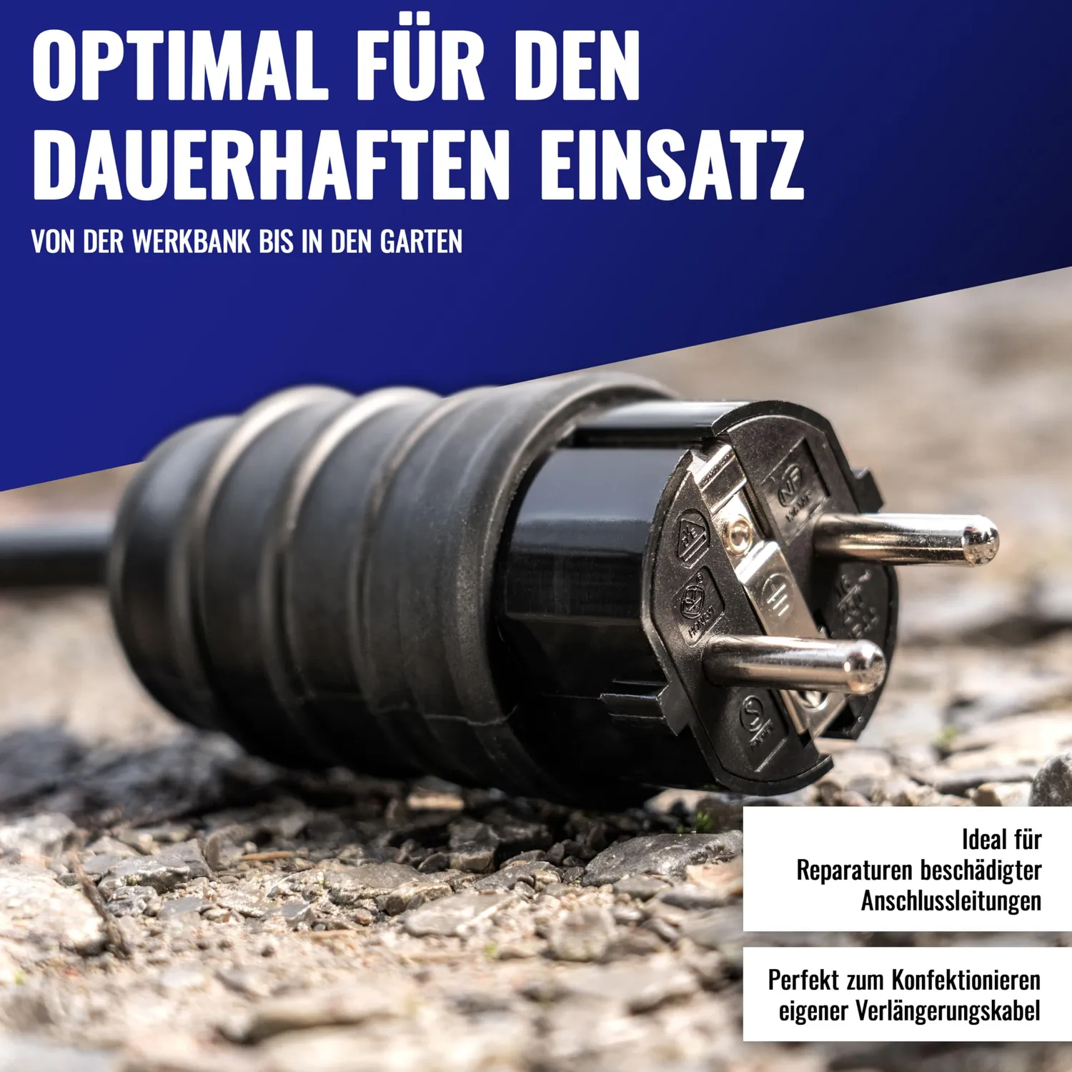 Poppstar Schuko Stecker IP44 mit Knickschutz schwarz