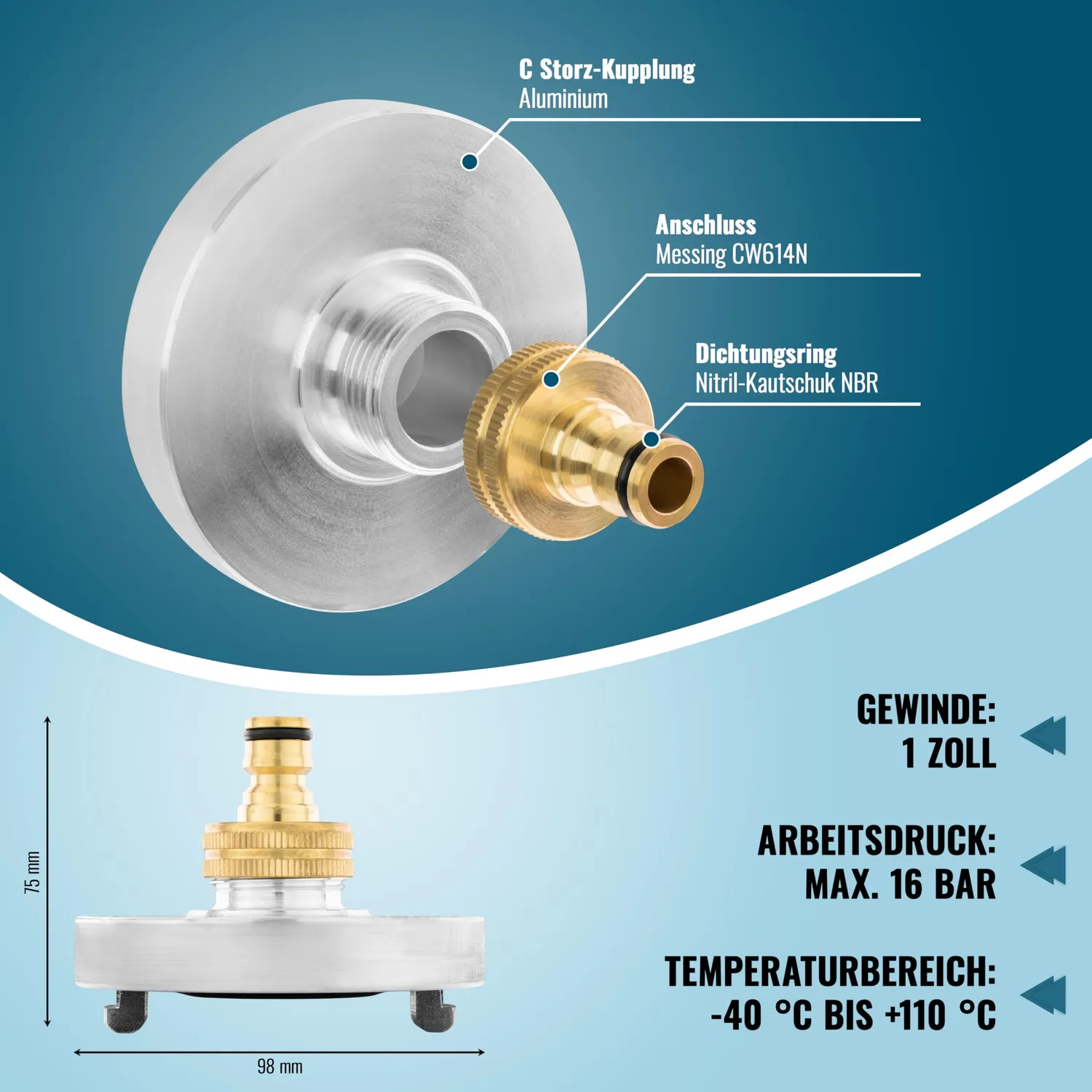 Poppstar Storz Kupplung C-52 25mm AG Schlauch 40mm