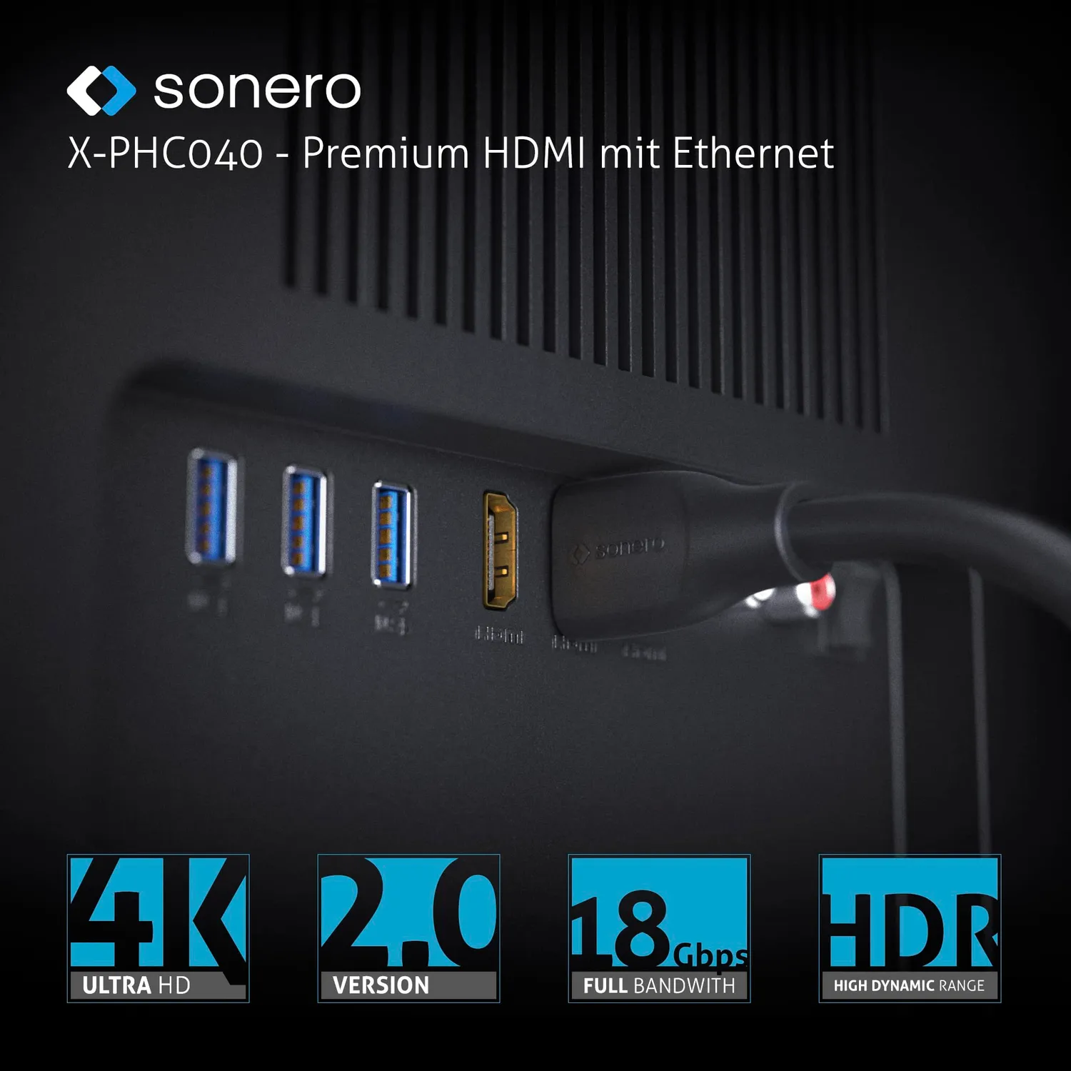 Sonero X-PHC040-020 HDMI-Verlängerung 0,5 m schwarz 4K 60Hz