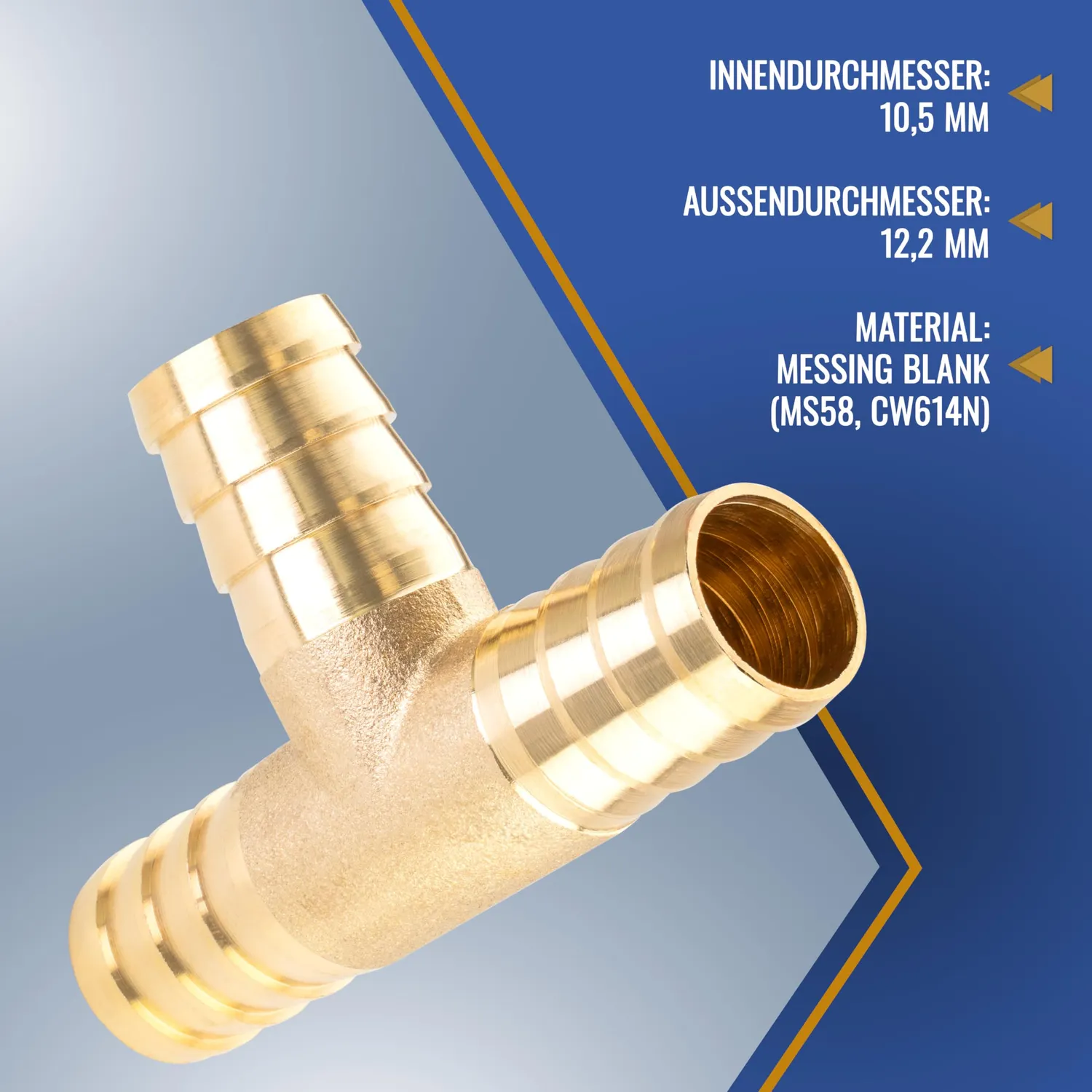 Poppstar T-Stück Schlauchverbinder 12mm 2er Messing
