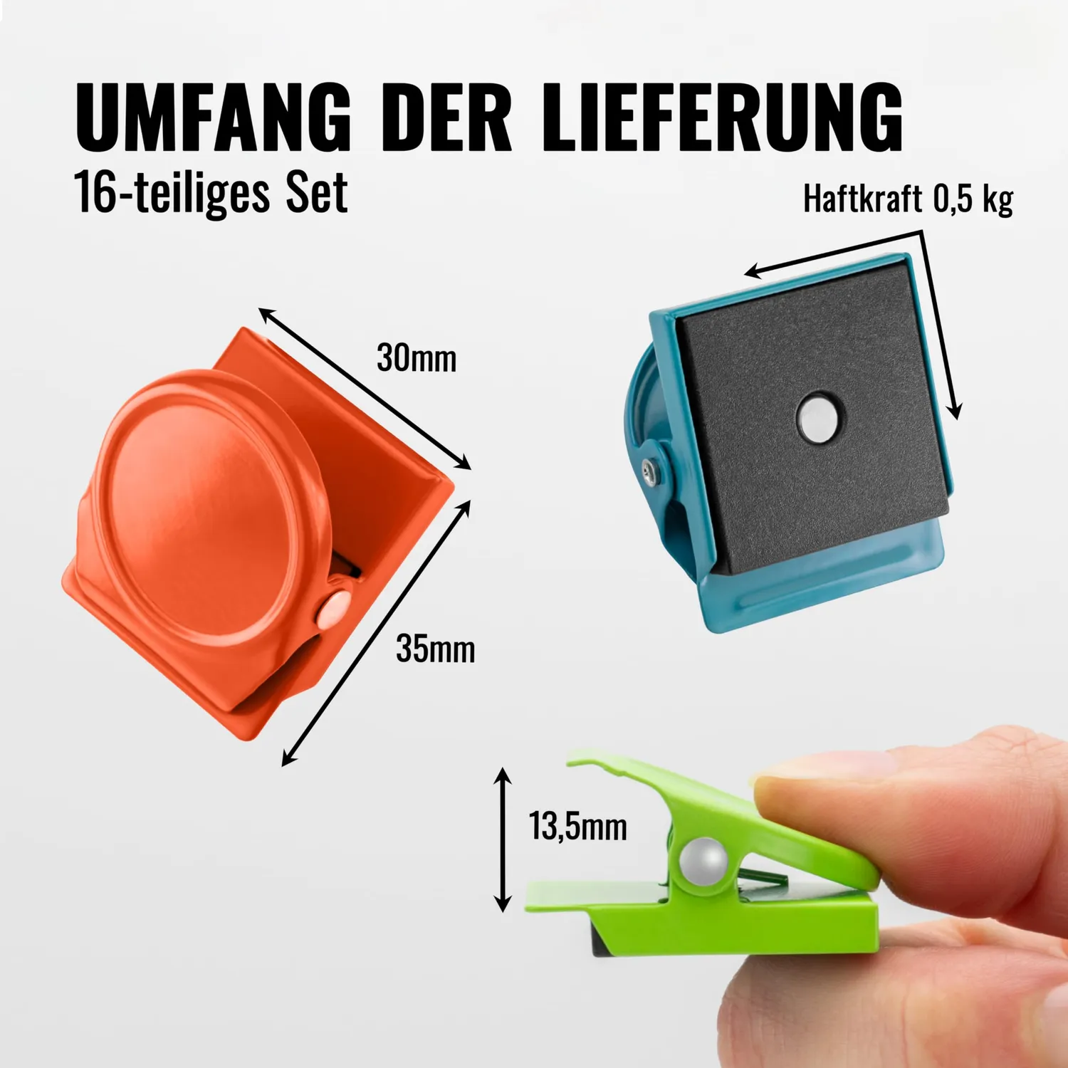 Poppstar Magnetklammern 16er bunt 0,5kg