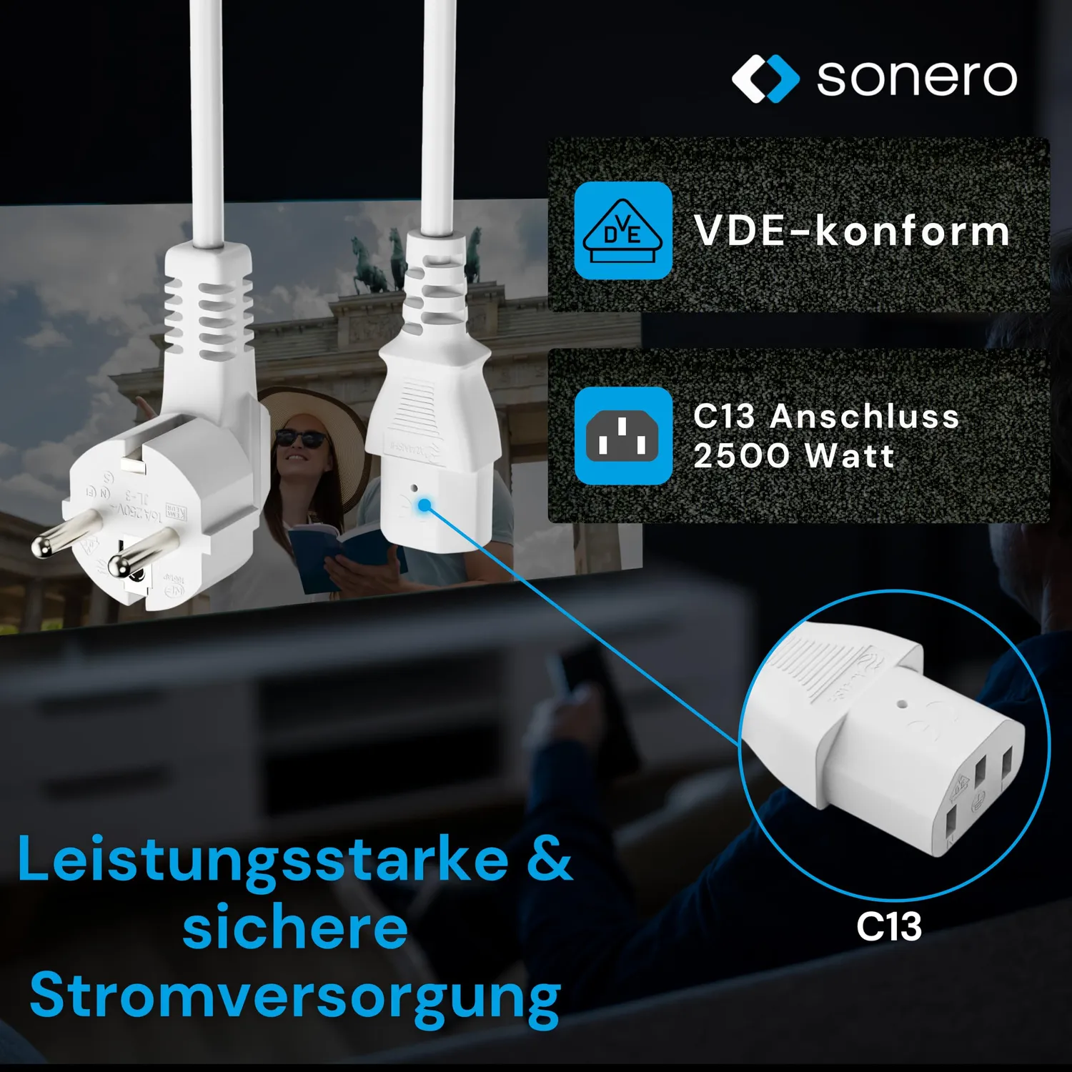 Sonero X-SKW-C13G-010W Kaltgerätekabel 1 m weiß Winkel
