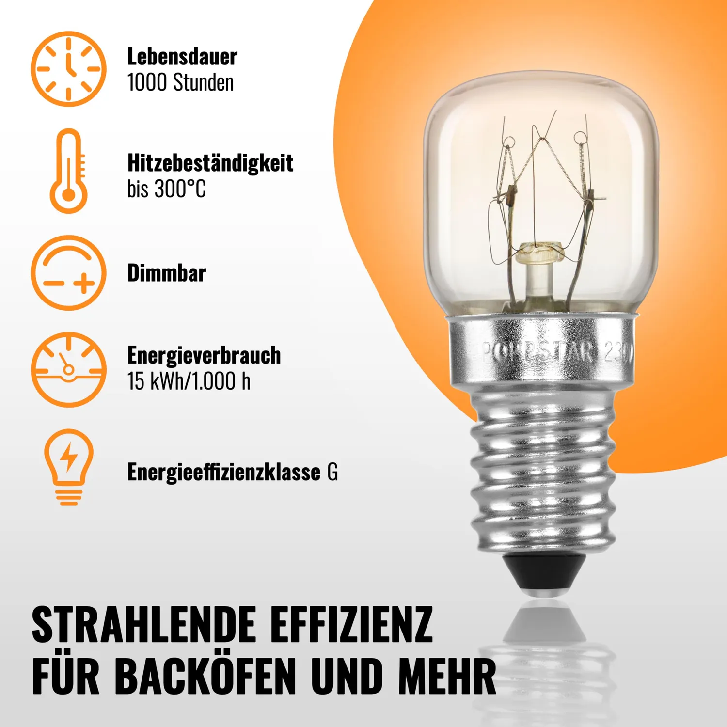 Poppstar T22 Backofenlampe E14 15W 2 Stück warmweiß