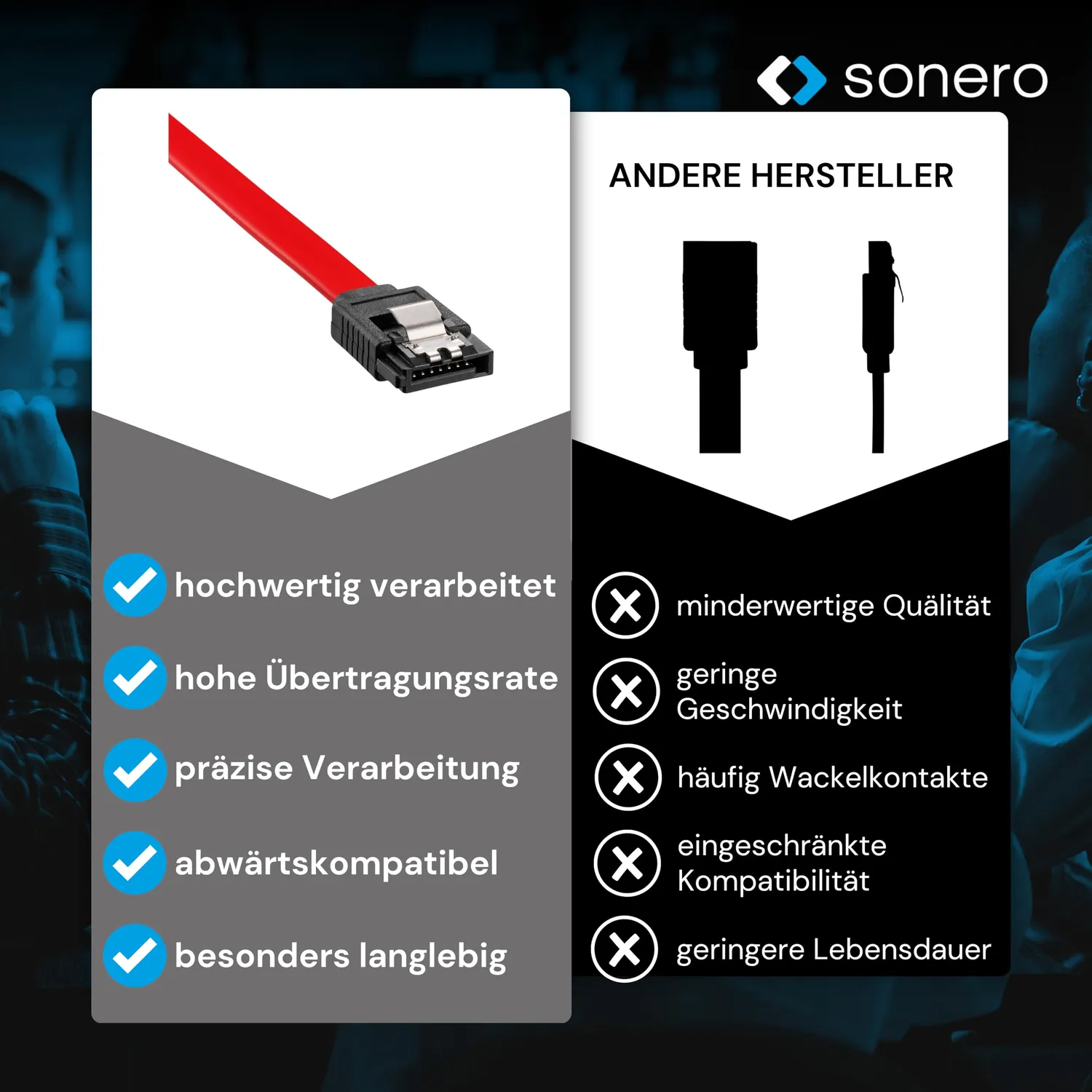 Sonero X-SATA010-030R SATA Kabel 0,3 m rot 6 Gb/s Clip