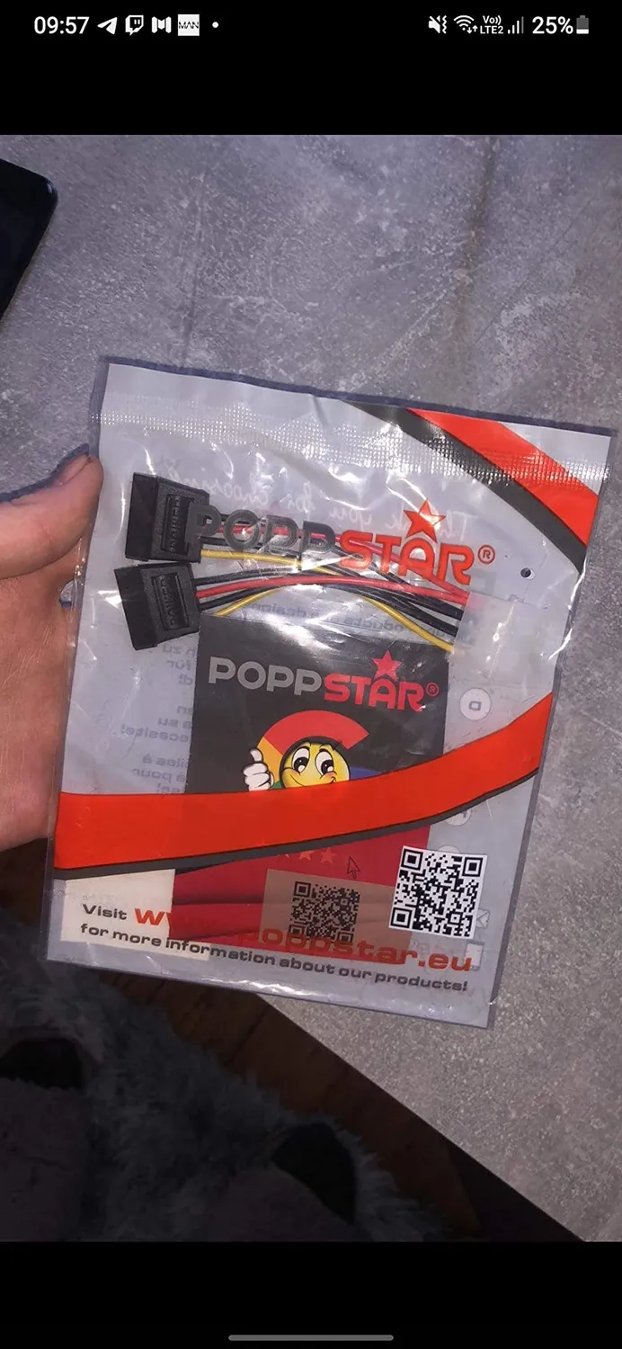 Poppstar Molex auf 2x SATA Y-Stromkabel 0,1m