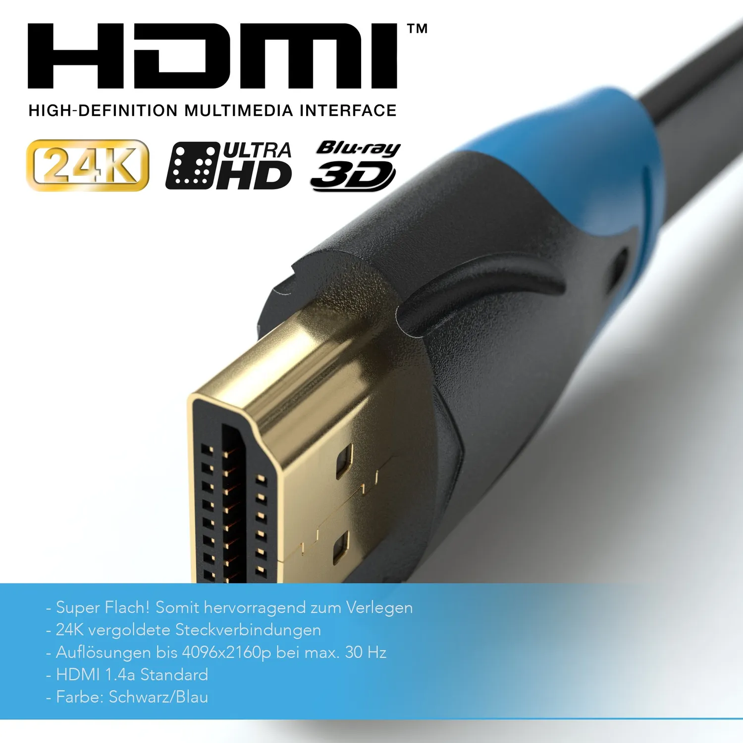 Jamega Flach HDMI Kabel 3m schwarz 4K Ultra HD