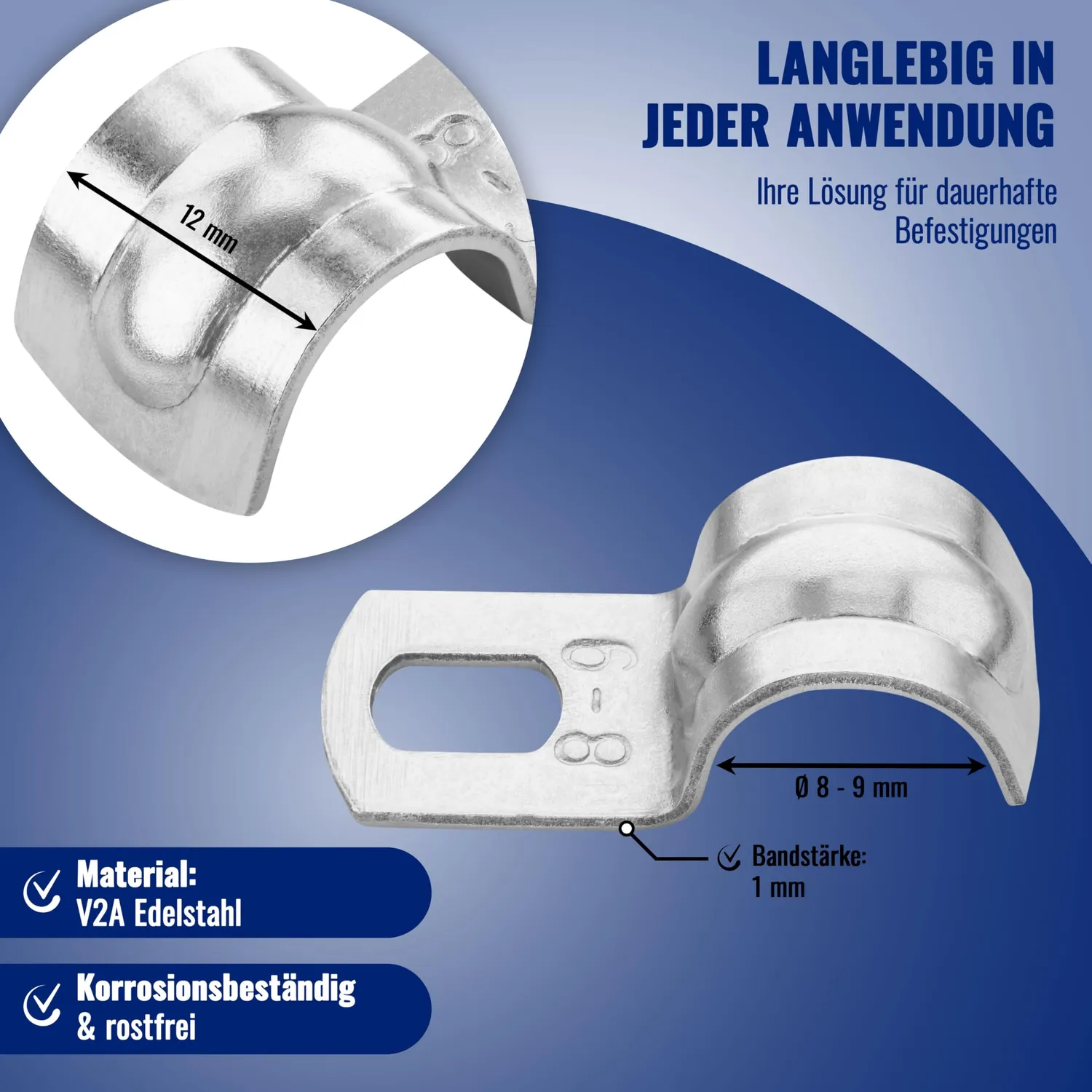 Poppstar Befestigungsschellen 8 mm Edelstahl 20 Stück