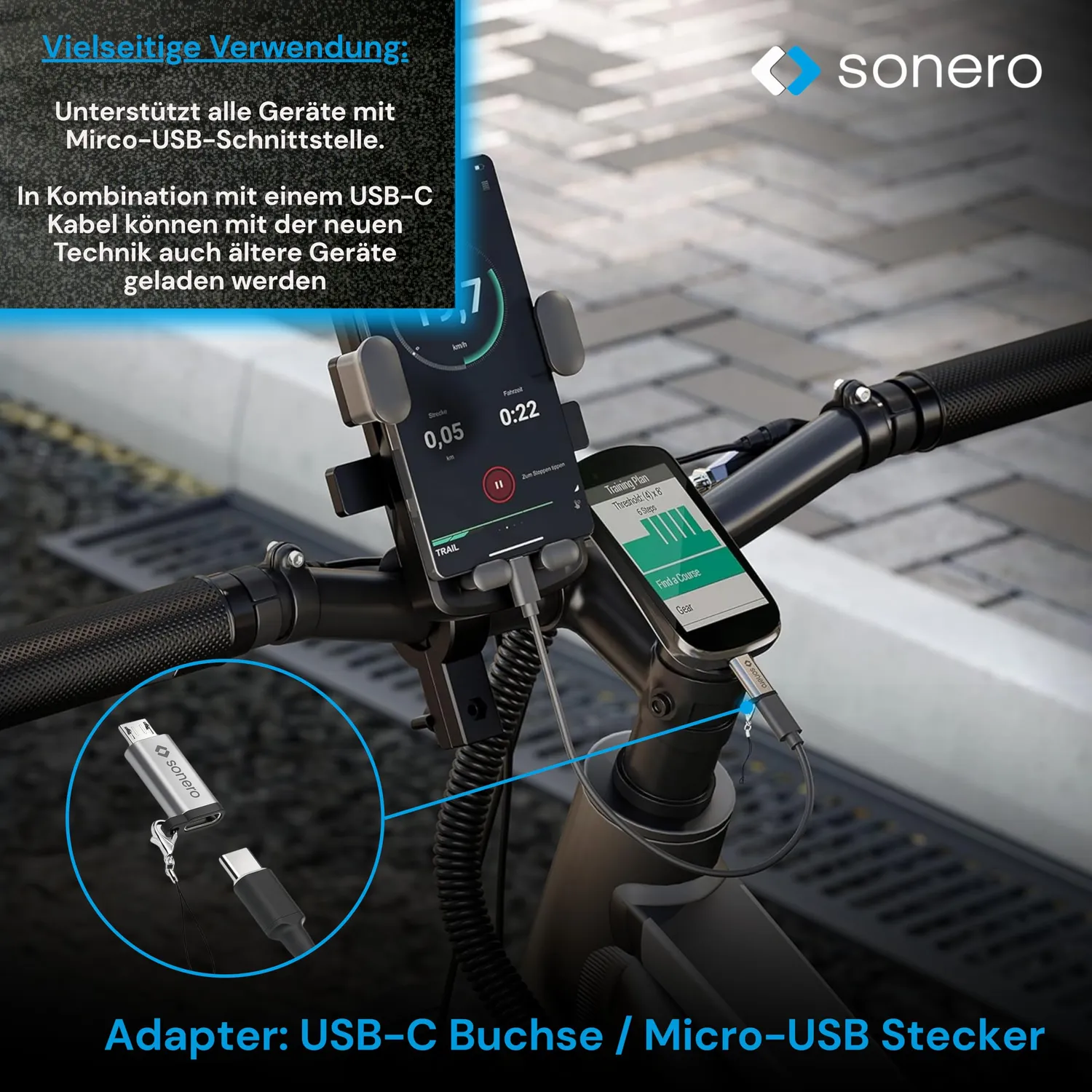 Sonero X-UA120 Micro-USB auf USB-C Adapter silber OTG E-Bike